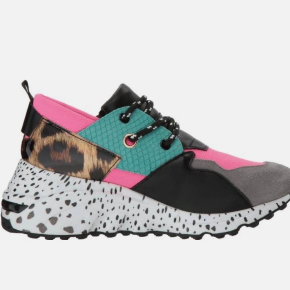 Steve Madden Women’s Cliff Sneakers Platform Animal Print Pink Turquoise Retro 8 - Picture 3 of 13